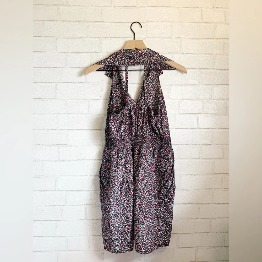 Modcloth Urban Florist Black & Pink Floral Henley Sleeveless Mini Dress